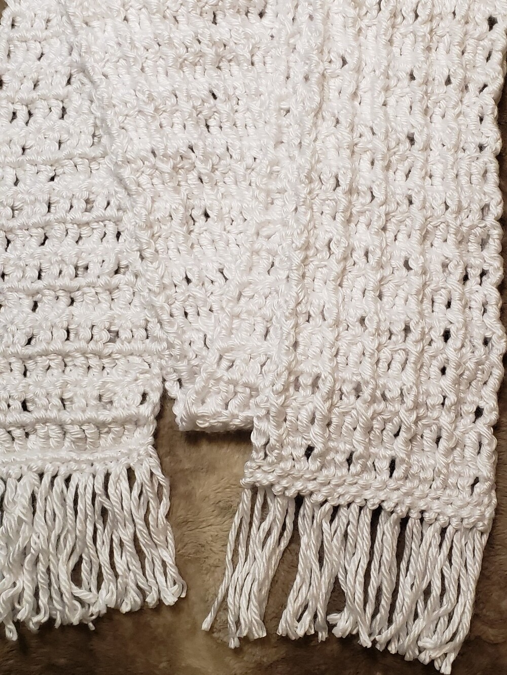 Hand Crafted Cream Knit Beret with Matching Fringe Scarf - Picture 8 of 8